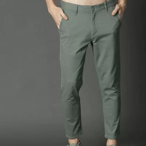 Men Slim Fit Light Green Cotton Blend Trousers