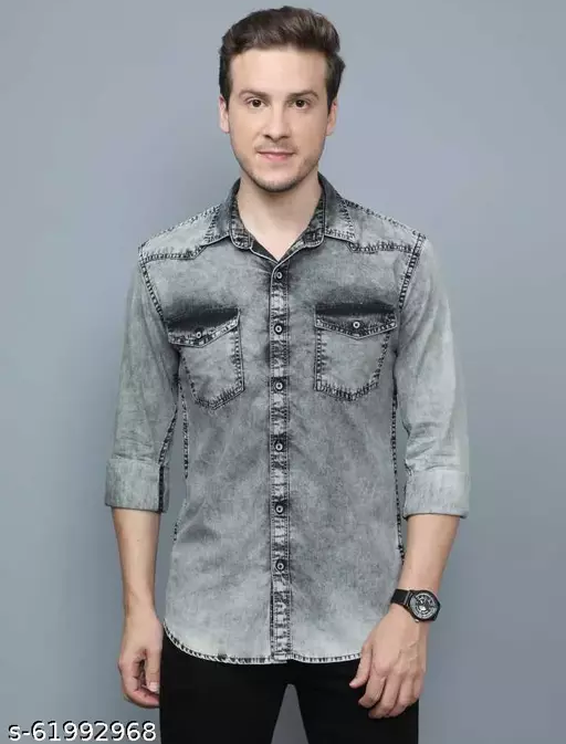 CAZZBA Men Washed Casual Grey Shirt