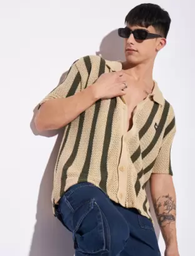 Men Boxy Fit Striped Spread Collar Casual Shirt