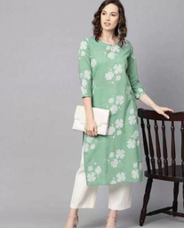 Women Printed Cotton Blend Straight Kurta